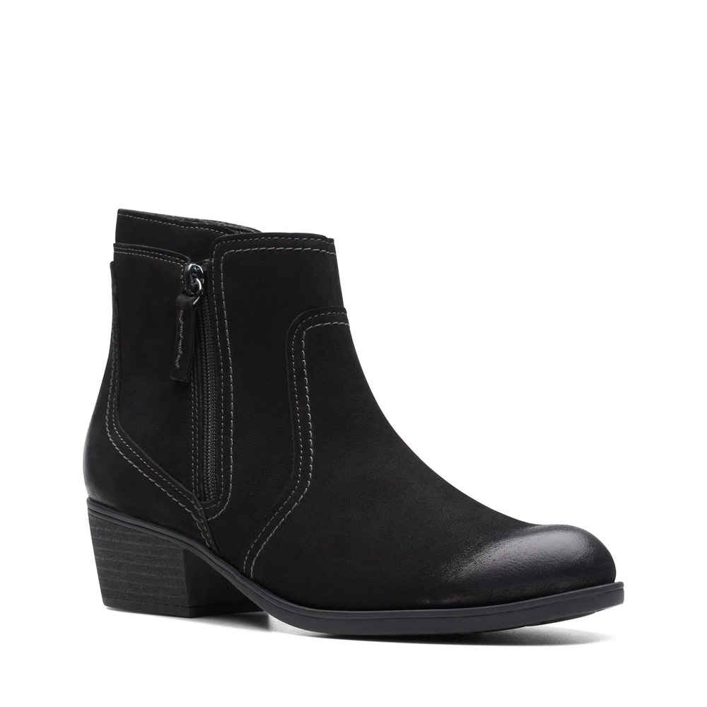 Clarks® Women's 7.5 WIDE Charlten Ave Zip Bootie in Black Nubuck - $130